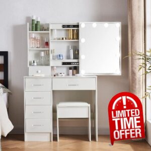 Buildonely Makeup Vanity Desk Set with Mirror and Lights