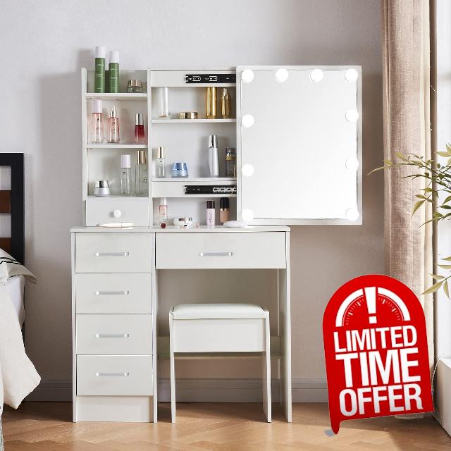 Buildonely Makeup Vanity Desk Set with Mirror and Lights