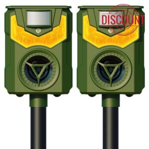 Solar Animal Repeller Ultrasonic Dog Repellent Latest Flame Light Motion Detector Stray Dogs Fox Raccoon Skunk Rabbit Deer Deterrent with Flame Guard 2 Pack