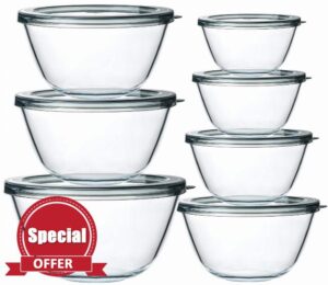 M MCIRCO Glass Salad Bowls -14-Piece Set with BPA- Free Lids