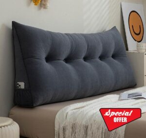Large Headboard Pillow Queeen Bed Rest Reading Pillow Bolster Triangular Pillow backrest with Rich Velvet Washable Cover Backrest Positioning Support Pillow for Daybed-grey/Queeen-59"*9"*23.6"