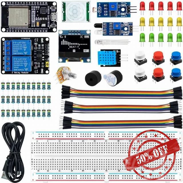 BearTiger Direct 95 Piece New Starter Kit ESP32 ESP-32S WiFi IOT Development Board Basic Learning Kit for DIY Experiments STEM