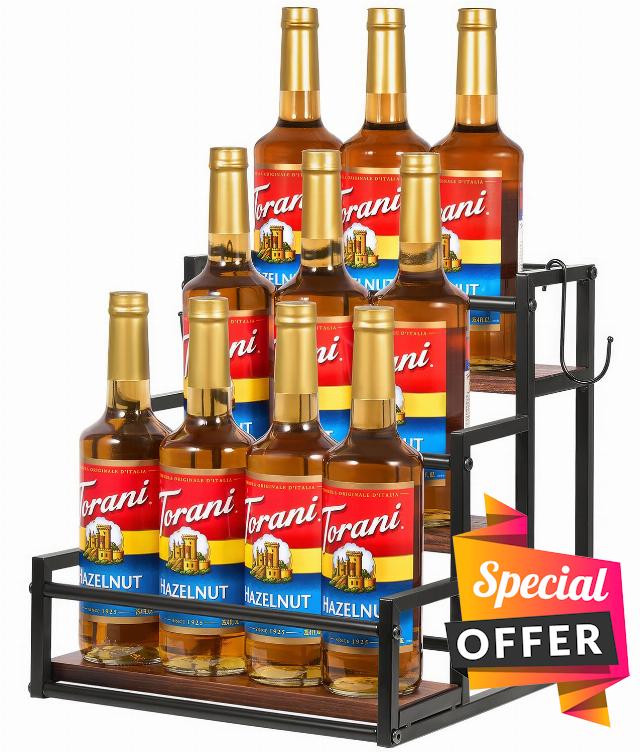 EAOAK Coffee Syrup Rack Organizer Syrup Bottle Holder Stand for Coffee Bar 3-Tier 12 Bottles Storage Shelves for Syrup