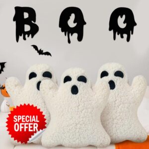 Shappy 3 Pcs Ghost Halloween Pillows Halloween Throw Pillows Stuffed Ghost Shaped Pillow Cute Soft Ghost Throw Pillow Decorative Spooky Pillows for Halloween Party Outdoor Home Cushion Decorations
