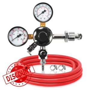 PERA Dual Gauge Nitrogen Regulator - Draft Beer CGA-580 Nitrogen Regulator Keg Regulator with Pressure Release Valve and Blue Gas Line