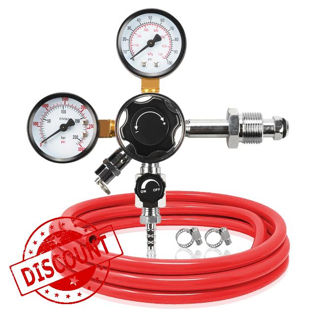 PERA Dual Gauge Nitrogen Regulator - Draft Beer CGA-580 Nitrogen Regulator Keg Regulator with Pressure Release Valve and Blue Gas Line