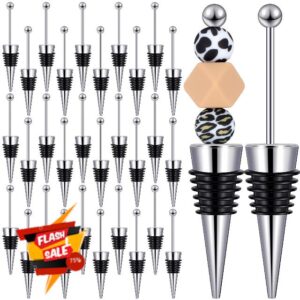Kosiz 30 Pieces Beadable Wine Stoppers for Wine Bottles Decorative Beaded Wine Bottle Stopper Reusable Alloy Wine Saver for Beverage Gifts Holiday Party Wedding Bar