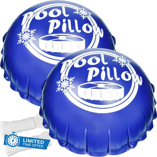 2 Pcs 4 x 4 Ft Pool Pillows for Above Ground Pool Winterize Pool Closing Kit for Winter Pool Cover Extra Durable & Cold Resistant 0.4mm PVC (27 Gauge) Pool Air Pillow for Winterizing with 50 Ft Rope