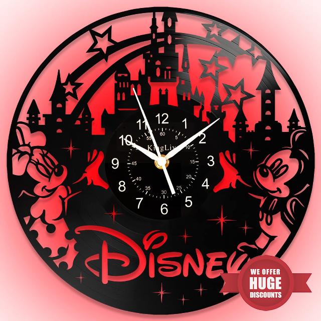 BOVIZIPY Cartoon Mick Mouse Clock LED 12 Inch 7-Colors Anime Design Vinyl Record Wall Clocks