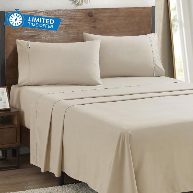 SOON SLEEP-California King Sheet Set 16" Deep Pocket Bed Sheets Hotel Luxury Cooling Sheets Set Premium Wrinkle Free Bedding Sheets & Pillowcases Sets Beige California King Sheets 4 PC