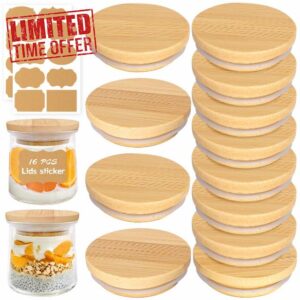 Lamnhin Oui Yogurt Jars Lids- 12 Pack of Natural Bamboo Wooden Lids with Silicone Seals and Bottle Labels for 5 Oz Oui Yogurt Jars
