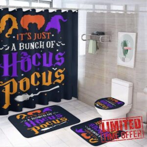 ZYTECO 4PCS Hocus Pocus Shower Curtain Set with Non-Slip Rugs