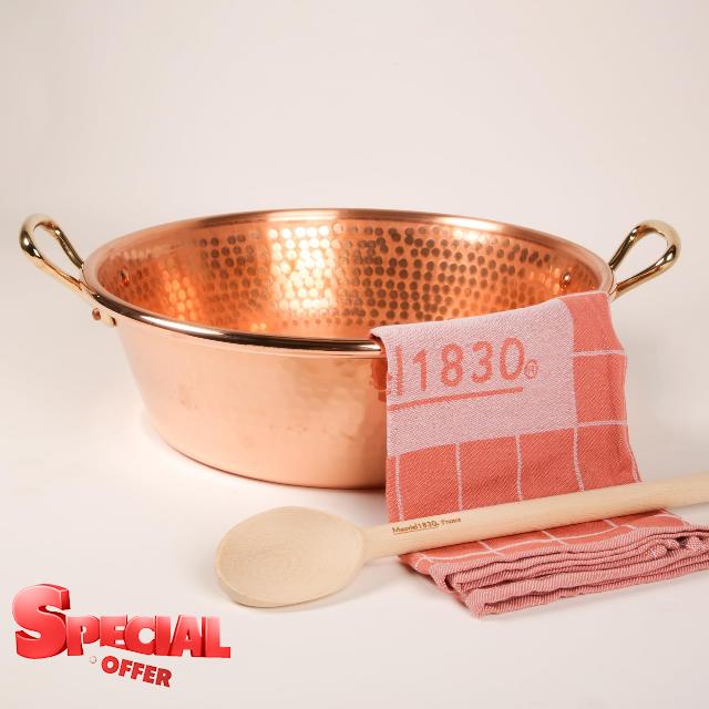 Mauviel M'Passion Hammered Copper 3-Piece Jam Pan Set With 9.4-Qt Jam Pan W/Bronze Handles