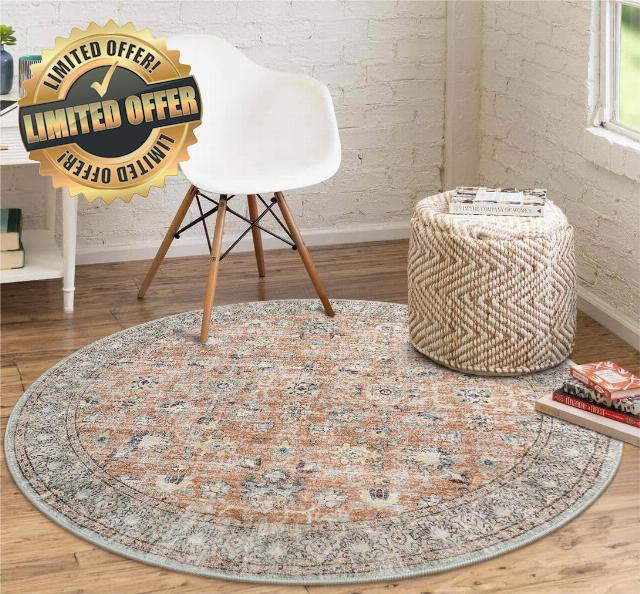 LIVEBOX Persian Washable Area Rug 4ft - Boho Round Rug Traditional Rug for Bedroom