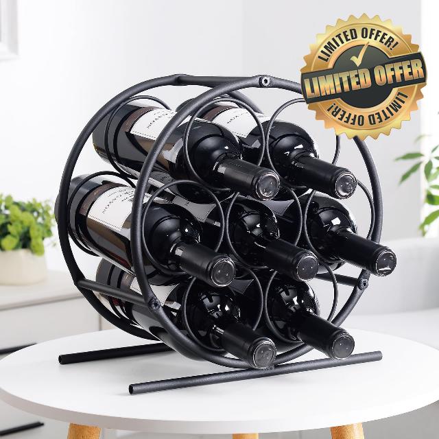 GOSSI Wine Rack Wine Bottle Holders Stands - Black 7 Bottle Metal Stand for White Collar Wine Lovers - Model GOSSI-23035