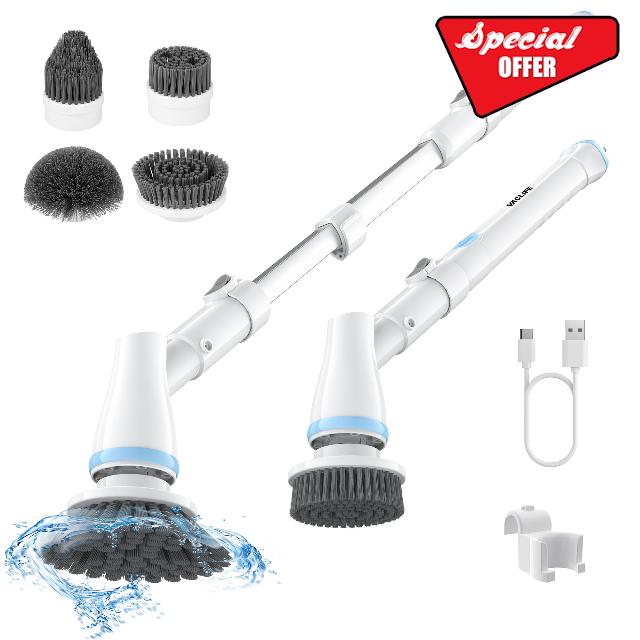 VacLife Cordless Electric Spin Scrubber - Shower Cleaning Brush with 4 Replaceable Brush Heads