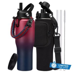 32 oz Water Bottle Stainless Steel Tumbler - w/Paracord Handle