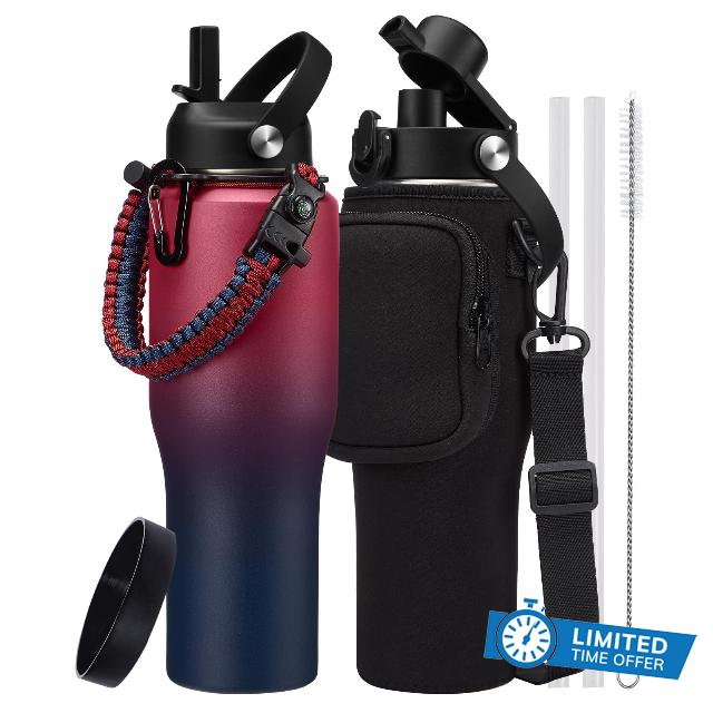 32 oz Water Bottle Stainless Steel Tumbler - w/Paracord Handle