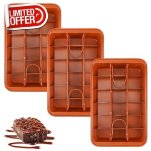 Mifoci 3 Pcs Brownie Pan with Dividers Nonstick Baking Pan with Removable Brownie Cutter Brownie Pan All Edges Baking Tray with Built in Slicer 18 Pre Cut Square Molds for Cake Muffin Cupcake Crispy