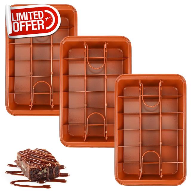 Mifoci 3 Pcs Brownie Pan with Dividers Nonstick Baking Pan with Removable Brownie Cutter Brownie Pan All Edges Baking Tray with Built in Slicer 18 Pre Cut Square Molds for Cake Muffin Cupcake Crispy