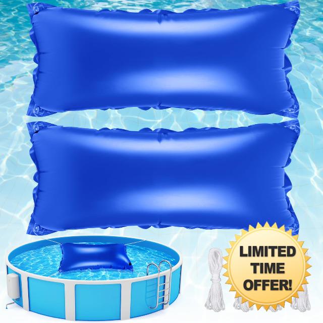 Angooni 2pcs 4’x8’ Heavy-Duty Pool Pillow with 8x20ft Ropes - 0.4mm PVC Pool Pillows for Winter with Boston Dual-Inflation Valve