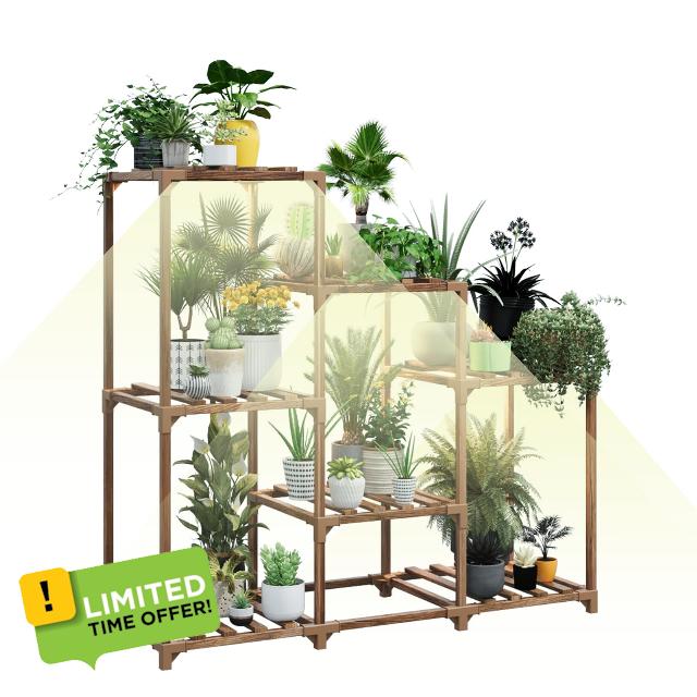 Plant Stand Indoor Outdoor Wood Plant Stands with Grow light for Corner Wood Wooden Tiered Plant Rack Holder Organizer Display for Indoor Outdoor Garden Balcony Living Room Office Home Corner (7 Pots)
