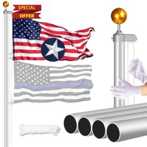 Heavy Duty Flag Pole in Ground-20FT 13 Gauge Extra Thick Aluminum Flagpole Kit with 5x3 TearProof Embroidered American Flag