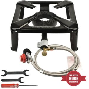 Holwim Heavy Duty Single Burner Outdoor Gas Stove 8kw Propane Burner Cooker with CSA Certified Adjustable 0-20Psi Regulator & Hose Perfect for Home Brewing