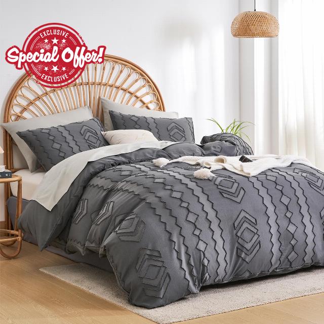 Senville Grey Duvet Cover King Size-Tufted King Duvet Cover Set