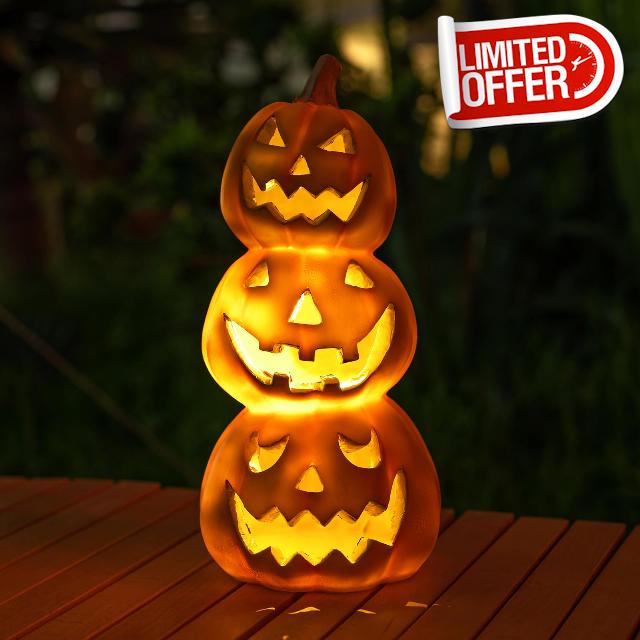 WONDHOME Halloween Pumpkin Decorations Unique 3 Tiers Stacked Jack-O-Lantern Halloween Decorations Waterproof Solar Pumpkin Lights Outdoor Halloween Decor for Garden Yard Porch(3 Tiers Pumpkin)