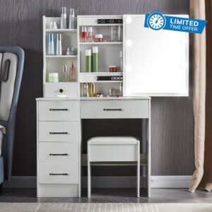 Kkonetoy White Modern Vanity Desk with Lights