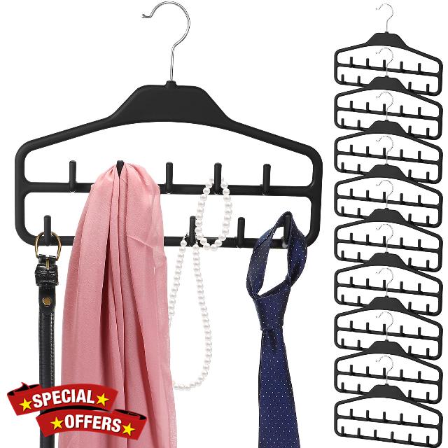 Hicarer 10 Pack Belt Hanger Rack Holder for Closet Sturdy Belt Organizer with 360 Degree Swivel 11 Sturdy Belt Hooks for Closet Storage Ideal for Belt Ties Scarves Tank Tops