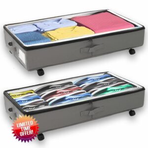 LEADWIN Under Bed Storage with Wheels and Clear Window Underbed Storage Bins Containers 3 Handles and Label Clothes Storage Drawer Organizer 600D Oxford Fabric Blanket Storage Box