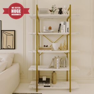 Azheruol 5 Tiers Bookshelf Organizer White Faux Marble Shelf