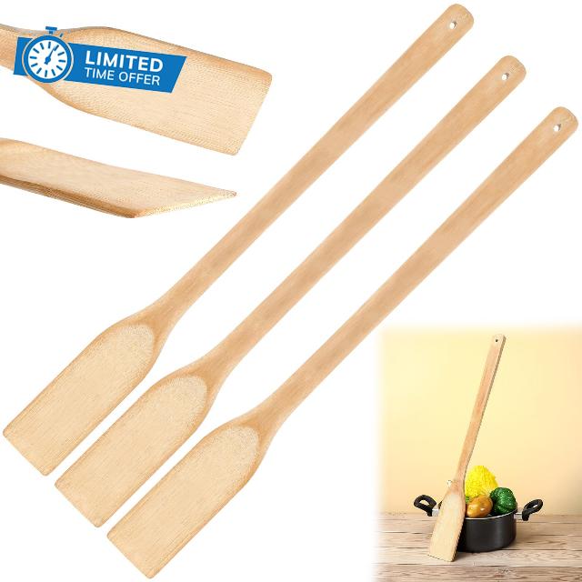 Yungyan 3 Pcs Extra Long Wooden Spoon 24'' Wood Stirring Paddle Crawfish Paddle Long Wooden Spatula Long Handled Flat Stir Paddles Kitchen Heavy Duty Utensils for Mixing Brewing Cook in Big Stock Pots