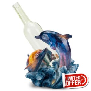 MayRich Company 11532 Jumping Rainbow Swirled Dolphins Multicolor 8 x 7.5 Inches Resin Tabletop Wine Bottle Holder Rack