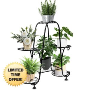 BLOODONUS Plant Stand Indoor Outdoor，6 Tier Black Metal Plant Stands