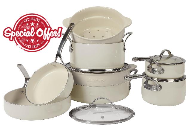 Bloomhouse - Oprah's Favorite Things - 12 Piece Aluminum Enamel Cookware Set w/Non-stick Non-toxic Ceramic Interior
