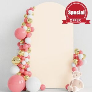 Wokceer 7.2FT Wedding Arch Cover Spandex Fitted Wedding Arch Stand Covers Round Top Chiara Arch Backdrop Cover for Birthday Party Ceremony Banquet Decoration Beige