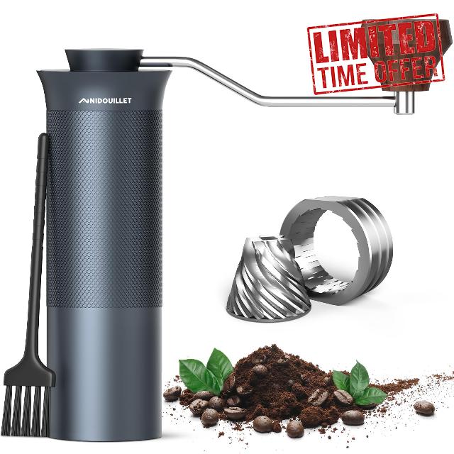 Nidouillet Manual Coffee Grinder with Six Axis CNC Stainless Steel Conical Burr
