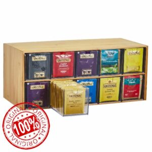 TIMIEEYA Tea Bag Organizer - Bamboo Tea Storage Organizer With Drawer 2 Layer