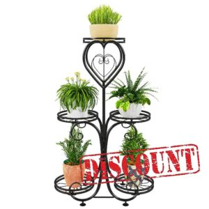 YisanCrafts 5 Tier Plant Stand Indoor Outdoor - Metal Flower Pot Holder Display Vertical Shelves Shelf - Wrought Iron Corner Planter Rack Multiple Organizer for Garden Patio Lawn Balcony Office Black
