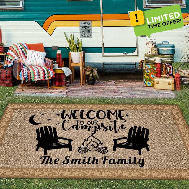 GUGLILI Custom Camping Rug Welcome to Our Campsite RV Trailer Decor Camper Floor Mat for Outdoors
