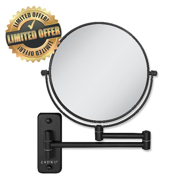 Zadro Wall Mounted Makeup Mirror with Magnification Folding Extendable Arm Vanity Mirrors for Wall Shower Shaving Mirror (7" Dia. Mirror