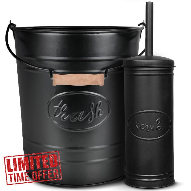 Autumn Alley Farmhouse Bathroom Trash Can and Toilet Brush Set - Rustic Bathroom Accessories for Charming Bathroom Décor