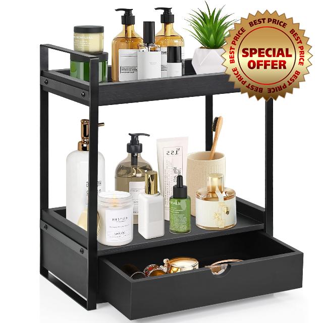 2-Tier Bathroom Organizer Countertop with Drawer