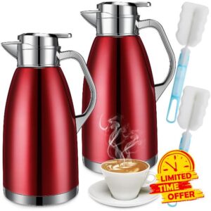 Tioncy 2 Pcs Thermal Coffee Carafe 78oz Insulated Carafe Hot Water Dispenser Stainless Steel Carafe for Hot Liquid Coffee Tea Milk with 2 Brushes Keep 12 Hours Hot 24 Hours Cold (Wine Red)