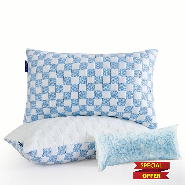 Bioeartha Memory Foam Cooling Bed Pillows: Adjustable Cooling Pillows for Side Back Sleepers Gel Shredded Memory Foam Pillows with Washable Removable Cover & Extra Fill Size King-2pcs