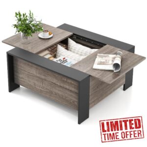 Tangkula Square Farmhouse Coffee Table with Hidden Storage