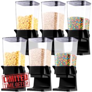 Jinei 6 Pack Cereal Dispenser Countertop 5.5L Cereal Containers Storage Dispenser Large Candy Dispenser Dry Food Rice Dispenser Countertop Machine for Snack Granola PET Food Home Pantry Bar (Black)